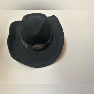 Bullnose Black Felt Hat with Light Blue Stitching